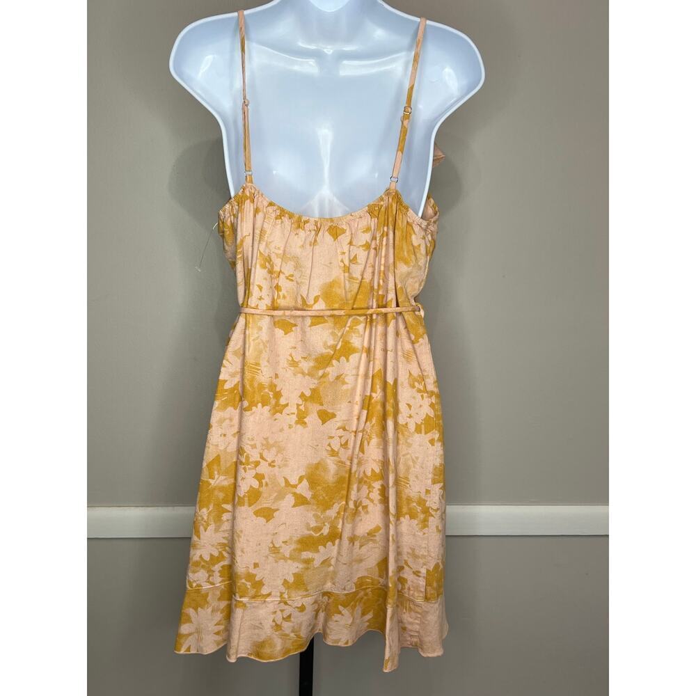 Self Contrast Linen Blend Floral Ruffle Wrap Dress Yellow L NWT - Picture 3 of 7